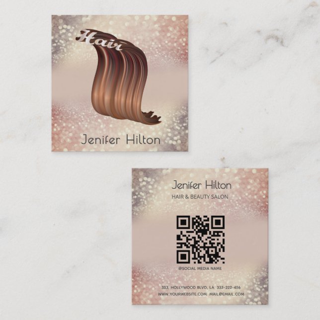 Professionell modern guld-glitterkod qr-kod fyrkantigt visitkort (Fram/baksida)