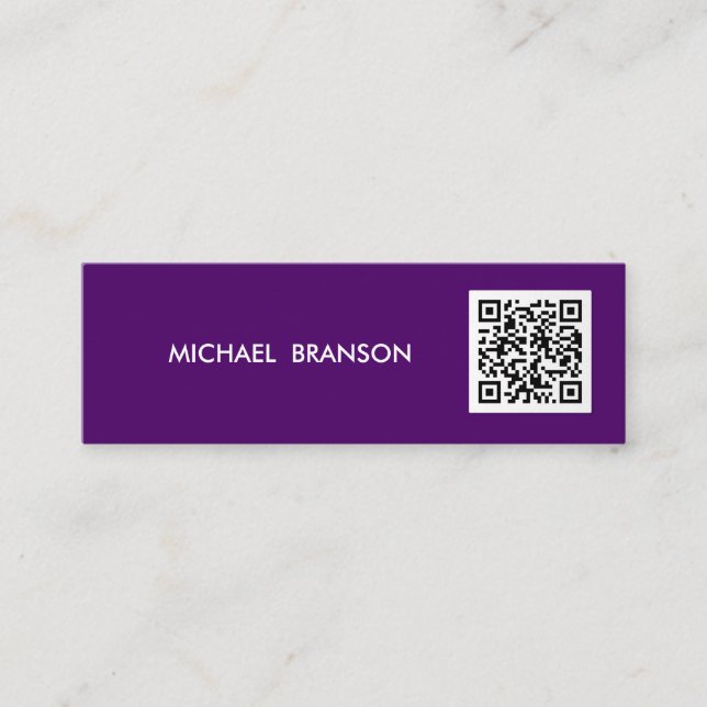 Professionell Modern LILA Minimalist QR CODE Mini Visitkort (Framsida)