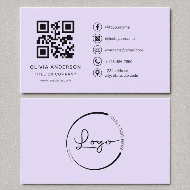 Professionell Modern Lilac Lila QR-kod Visitkort (Skapare uppladdad)