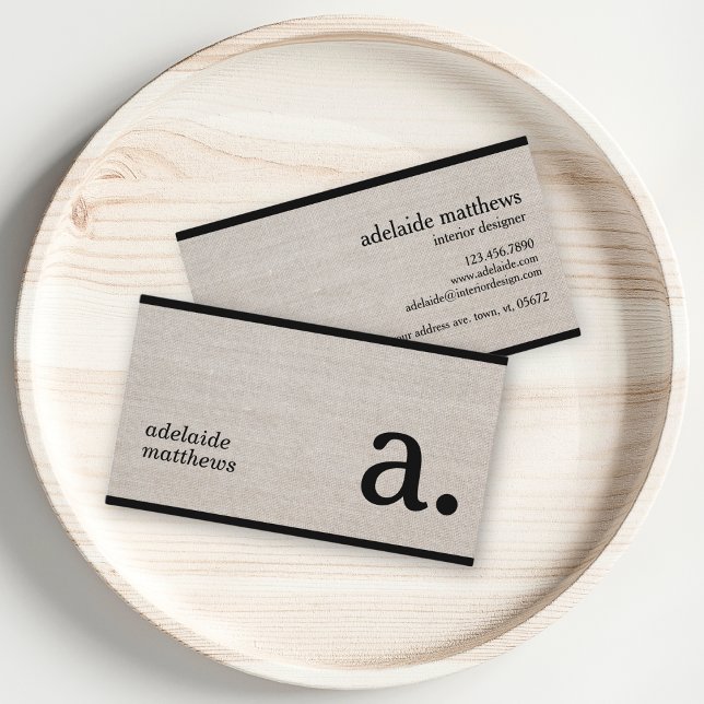 Professionell Modern Linen look Monogram Initial Visitkort (Skapare uppladdad)