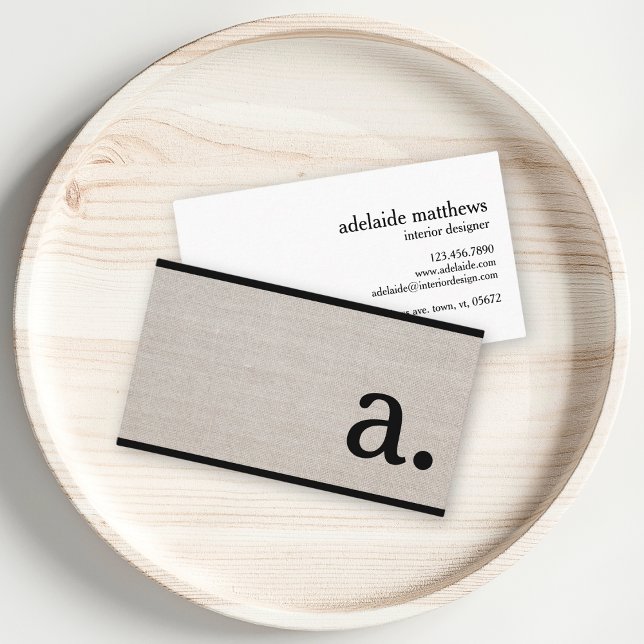 Professionell Modern Linen look Monogram Initial Visitkort (Skapare uppladdad)