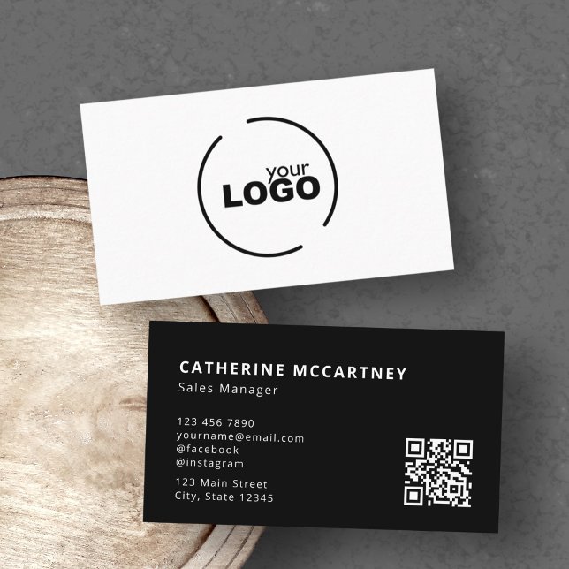 Professionell Modern Logotyp QR Code Black & White Visitkort (Skapare uppladdad)
