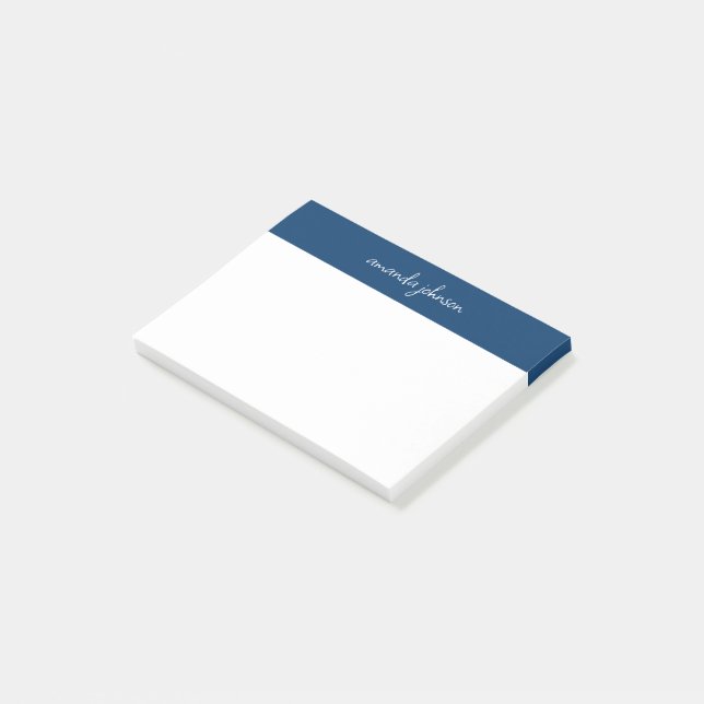 Professionell modern marinblå monogram fullständig post-it block (Vinklad)