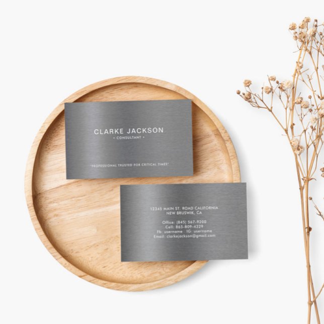 Professionell Modern Metallic Brushed Grått Visitkort (Skapare uppladdad)