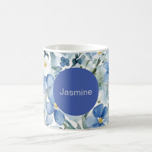 Professionell Modern Minimalist Blue Blommigt Namn Kaffemugg