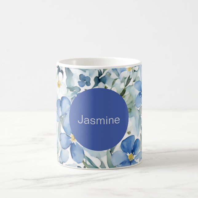 Professionell Modern Minimalist Blue Blommigt Namn Kaffemugg (Center)