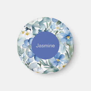 Professionell Modern Minimalist Blue Blommigt Namn Magnet