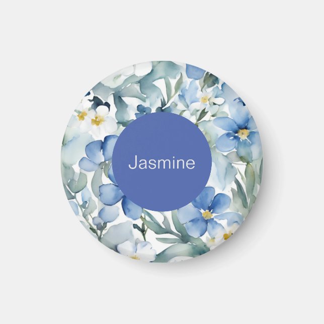 Professionell Modern Minimalist Blue Blommigt Namn Magnet (Framsidan)
