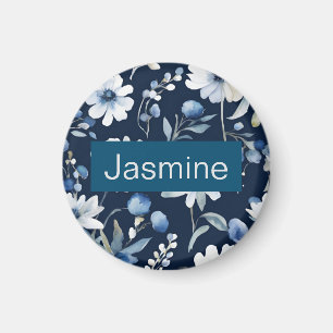 Professionell Modern Minimalist Blue Blommigt Namn Magnet