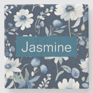 Professionell Modern Minimalist Blue Blommigt Namn Stenunderlägg