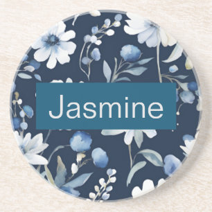 Professionell Modern Minimalist Blue Blommigt Namn Underlägg