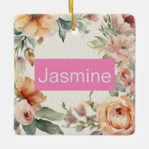 Professionell Modern Minimalist Ro Blommigt Namn Julgransprydnad Keramik