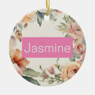 Professionell Modern Minimalist Ro Blommigt Namn Julgransprydnad Keramik