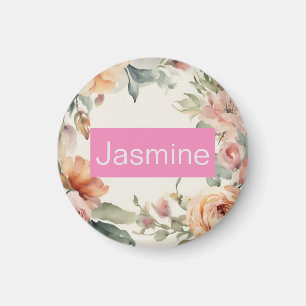 Professionell Modern Minimalist Ro Blommigt Namn Magnet