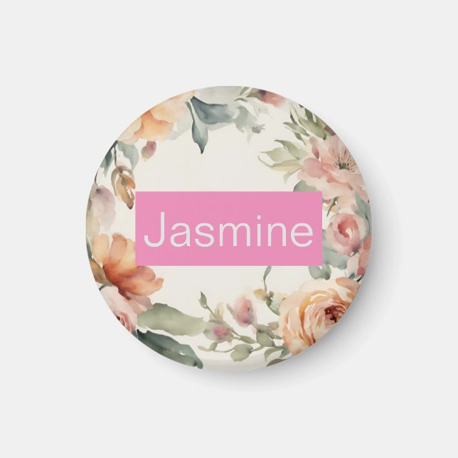 Professionell Modern Minimalist Ro Blommigt Namn Magnet (Framsidan)