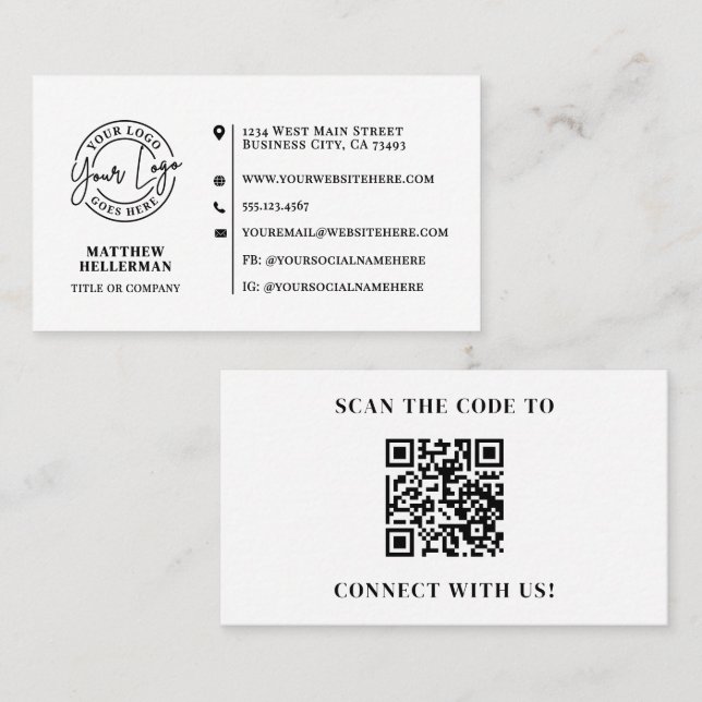 Professionell Modern Minimalistisk QR-kodlogotyp Visitkort (Fram/baksida)