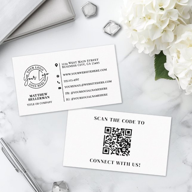 Professionell Modern Minimalistisk QR-kodlogotyp Visitkort (Professional Modern Minimalist QR Code Logo Business Card )