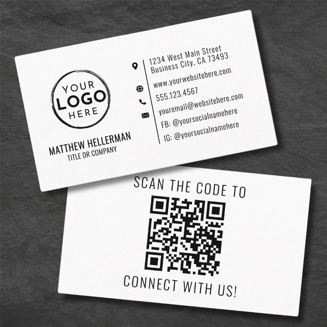 Professionell Modern Minimalistisk QR-kodLogotyp Visitkort (Professional Modern Minimalist QR Code Logo Business Card)