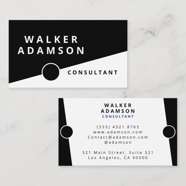 Professionell Modern Minimalistisk Vit & Svart Visitkort (Fram/baksida)