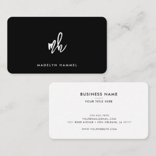 Professionell Modern Monogram Black and White Visitkort