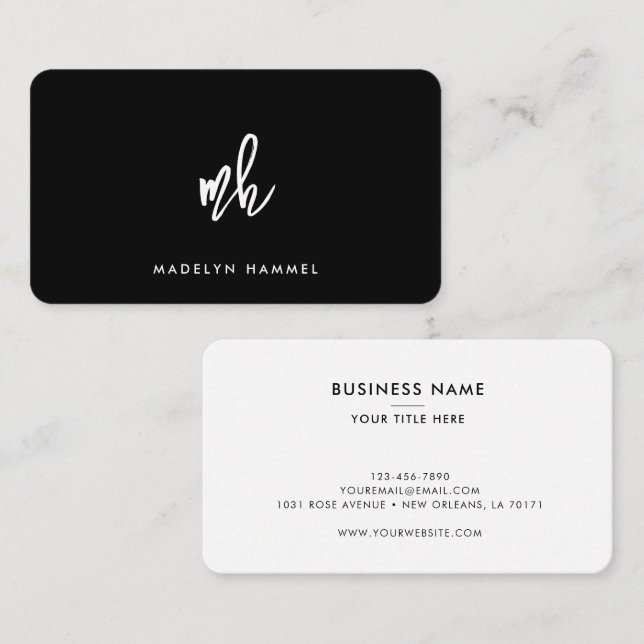 Professionell Modern Monogram Black and White Visitkort (Fram/baksida)