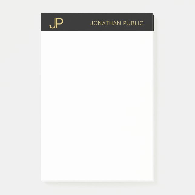 Professionell Modern Monogram Black White Guld Post-it Block (Framsida)