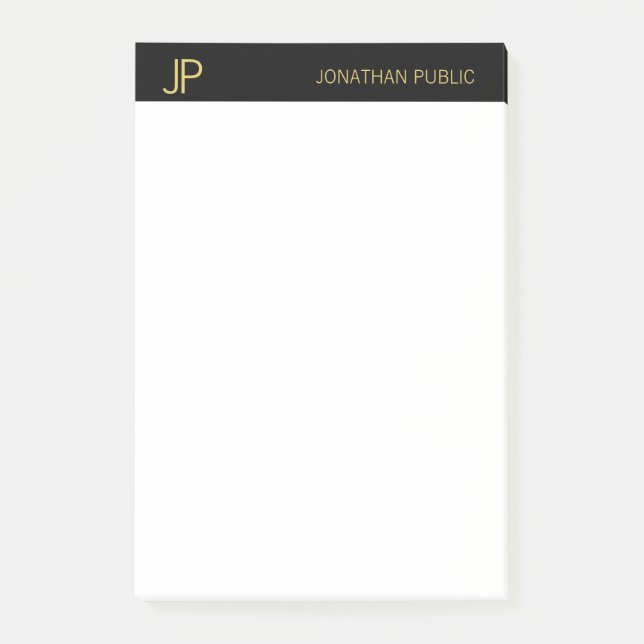 Professionell Modern Monogram Black White Guld Post-it Block (Framsida)