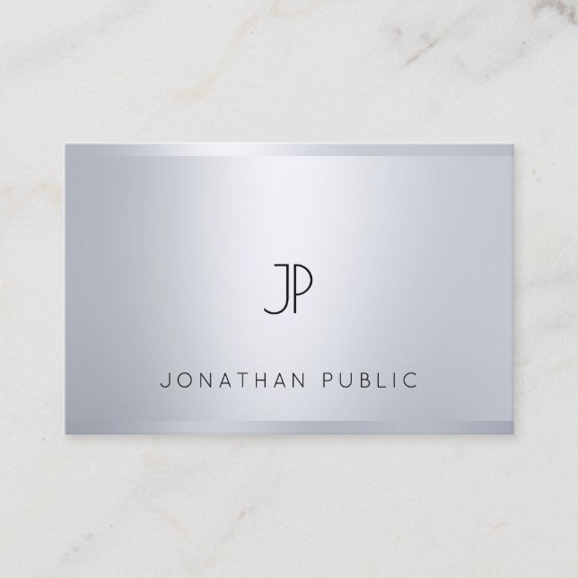 Professionell Modern Monogram Glamor Silver utseen Visitkort (Framsida)