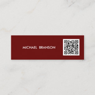 Professionell Modern MÖRK RED Minimalist QR CODE Mini Visitkort