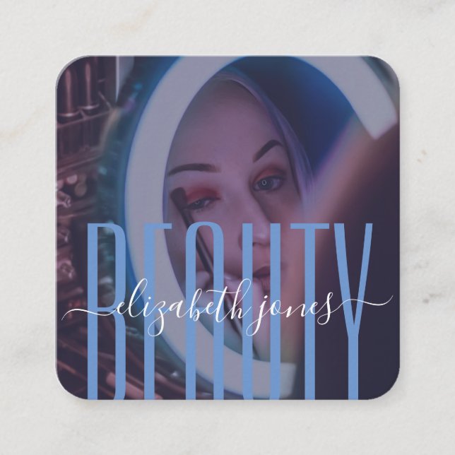 Professionell Modern Namnteckning blått och vitt f Fyrkantigt Visitkort (Framsida)