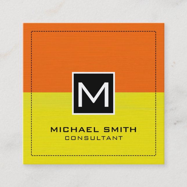 Professionell Modern Orange Gul Stilren Monogram Fyrkantigt Visitkort (Framsida)