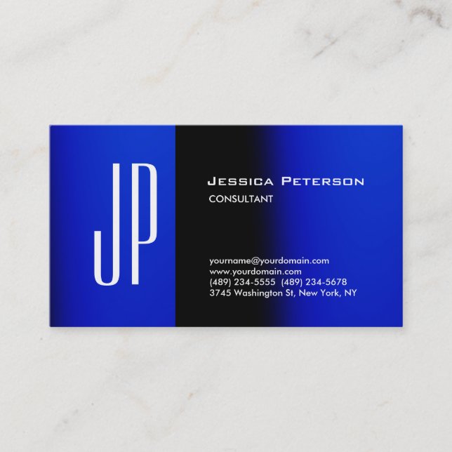 Professionell Modern Plain Blue Bold Monogram Visitkort (Framsida)