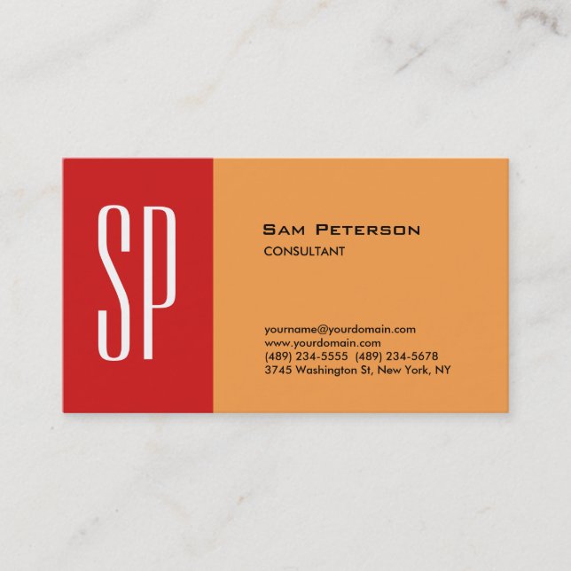 Professionell Modern Plain Monogram Red Orange Visitkort (Framsida)