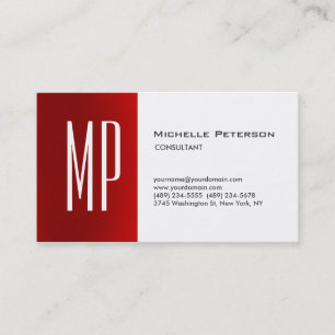 Professionell Modern Plain Red White Monogram Visitkort
