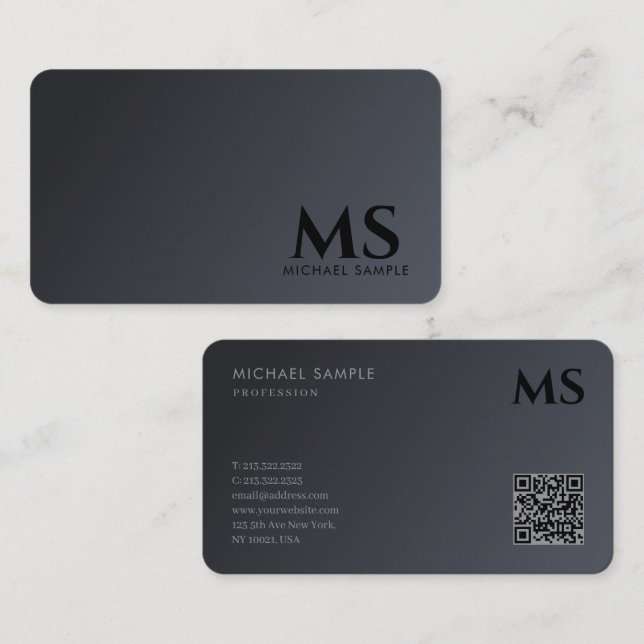 Professionell Modern QR Elegant Black Monogram Visitkort (Fram/baksida)