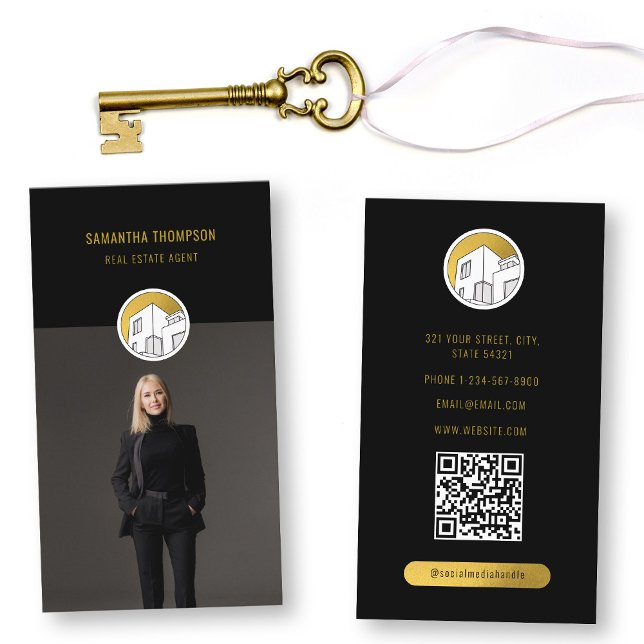 Professionell Modern Real Gods Photo Lodrät Visitkort (Professional Modern Real Estate Photo Vertical Business Card)