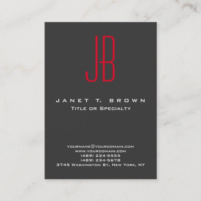 Professionell Modern Red Monogram Grått Visitkort (Framsida)