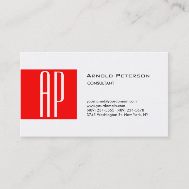 Professionell Modern Red White Monogram Visitkort (Framsida)