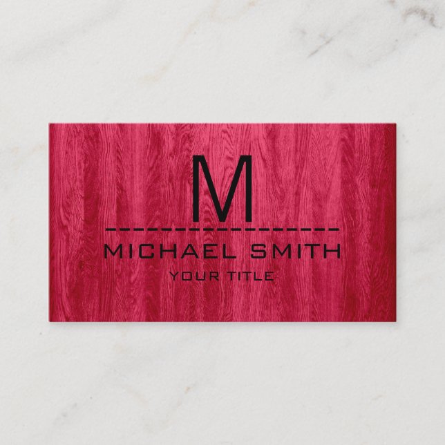 Professionell Modern Red Wood Grain Monogram #2 Visitkort (Framsida)