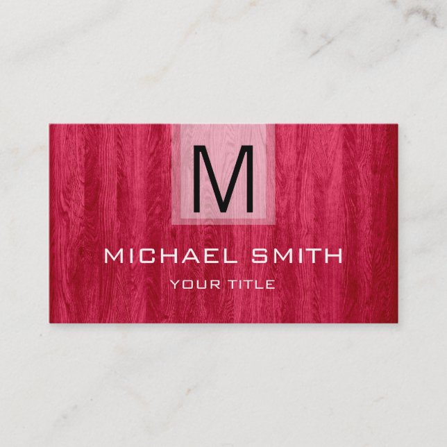 Professionell Modern Red Wood Grain Monogram Visitkort (Framsida)