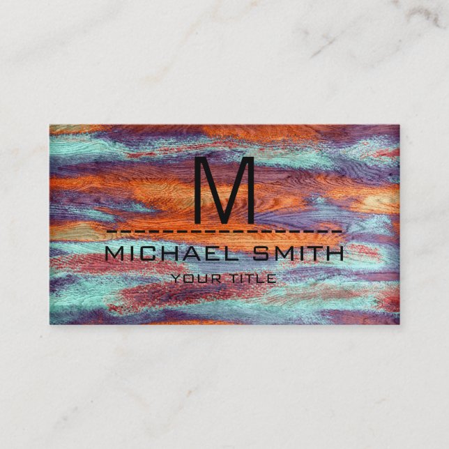 Professionell Modern Retro Färg Wood Monogram #2 Visitkort (Framsida)