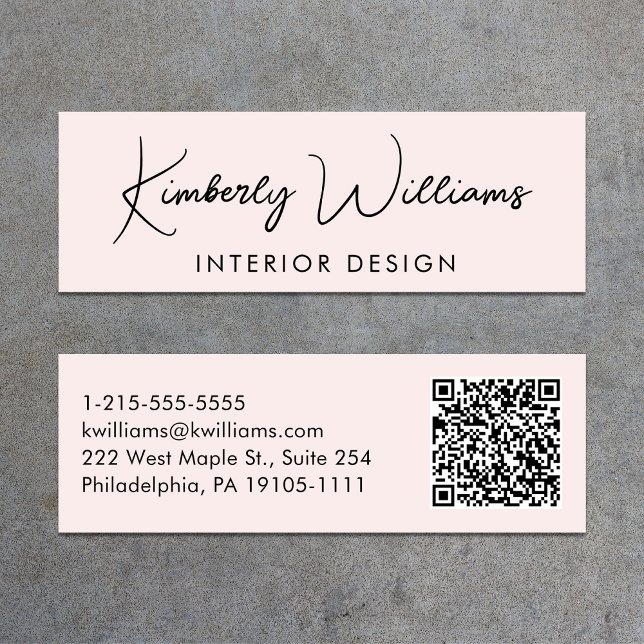 Professionell Modern Rosa av QR-kod i skript Mini Visitkort (Capture attention, make connections, and leave a lasting impression with our mini QR business card)