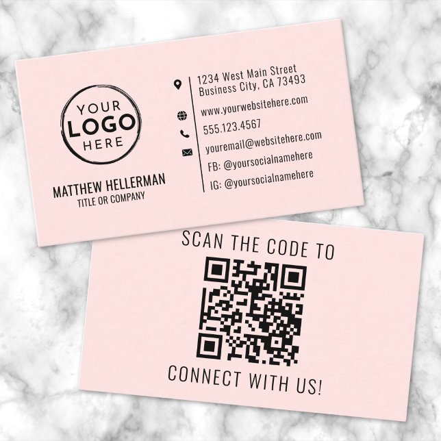 Professionell Modern Rosa för minimal QR-Logotyp Visitkort (Professional Modern Minimalist QR Code Logo Pink Business Card)