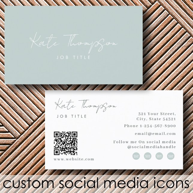 Professionell Modern Sage Grönt - minimalistisk QR Visitkort (Professional Modern Sage Green Minimalist QR Code Business Card)