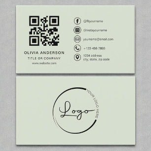 Professionell Modern Sage Grönt QR-kod Visitkort