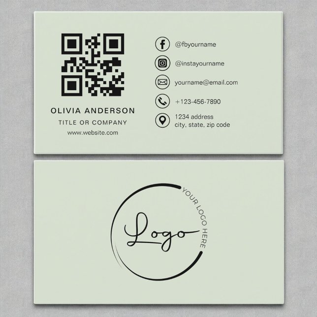 Professionell Modern Sage Grönt QR-kod Visitkort (Skapare uppladdad)