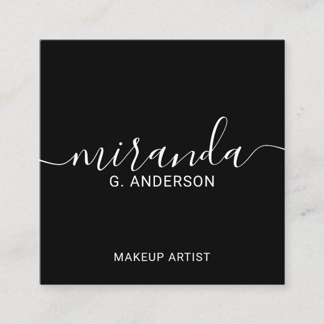Professionell Modern Script Black Fyrkantigt Visitkort (Framsida)