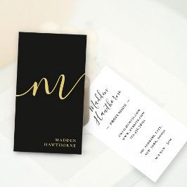 Professionell Modern Script Black Guld Monogram Visitkort