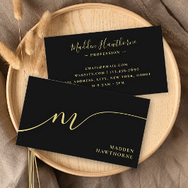 Professionell Modern Script Black Guld Monogram Visitkort