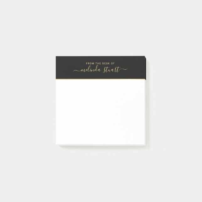Professionell Modern Script Black och Guld Post-it Block (Framsida)